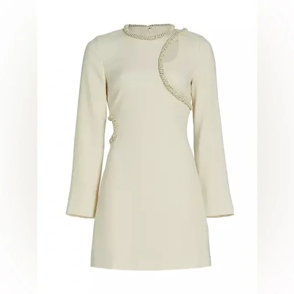 NEW NWT Jonathan Simkhai Katherine Diamante Embroidery Cutout Mini Dress Nougat